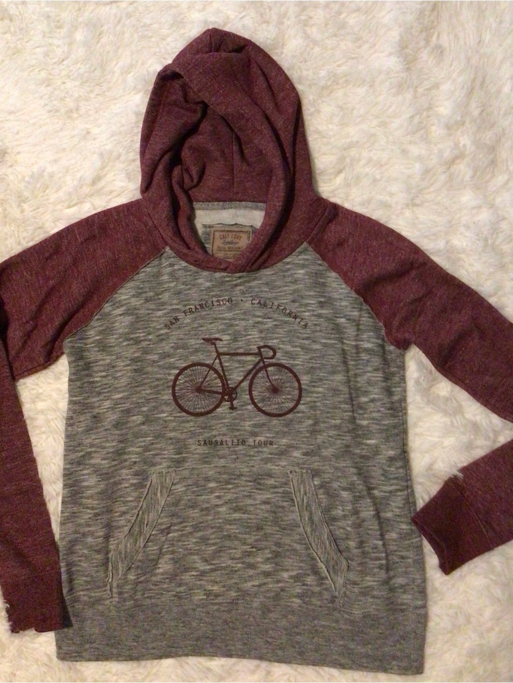 Women's Raglan Hoodie - Maroon & Heather Gray
